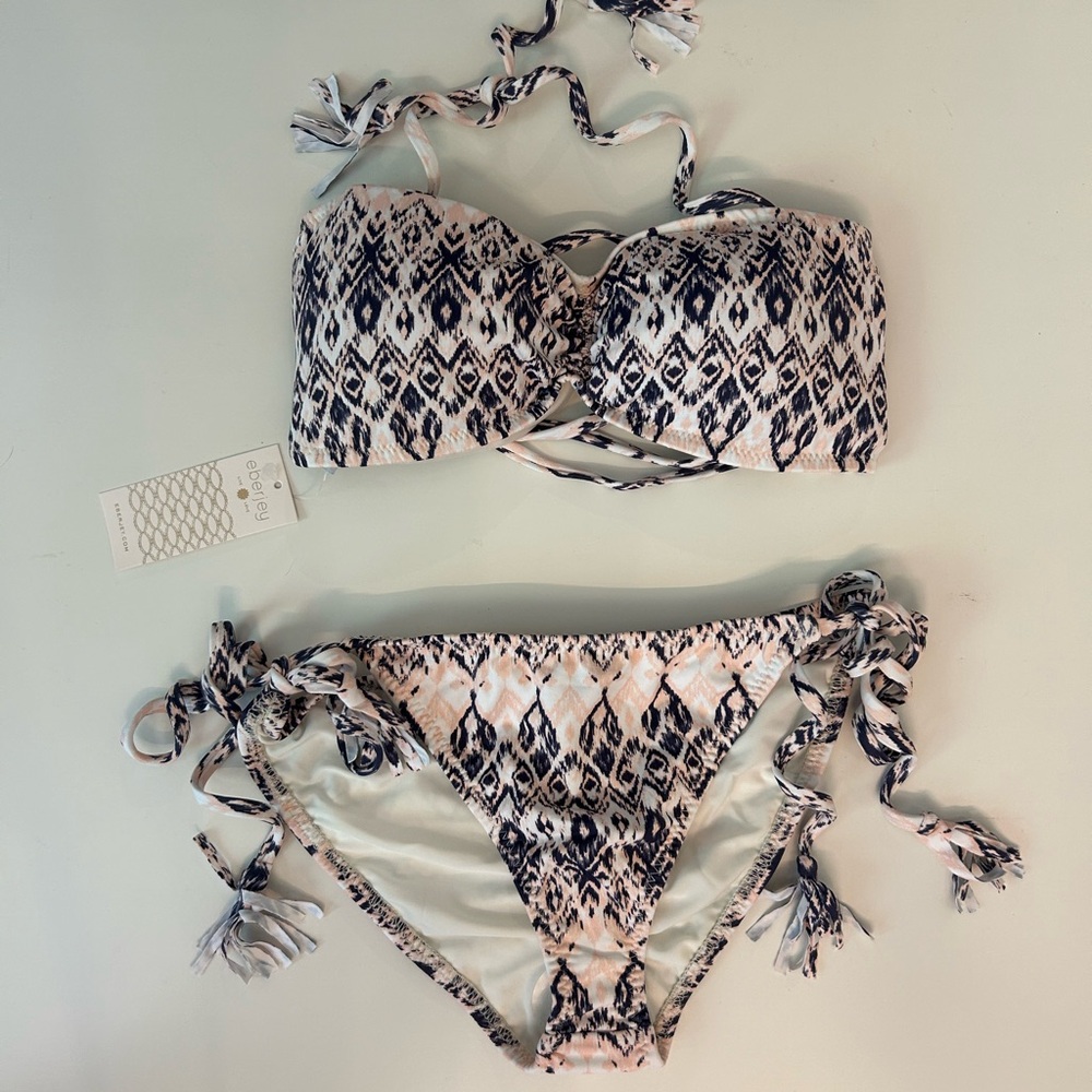 NWT Eberjey Rumba Oona two piece bikini bandeau swimsuit tassel boho S